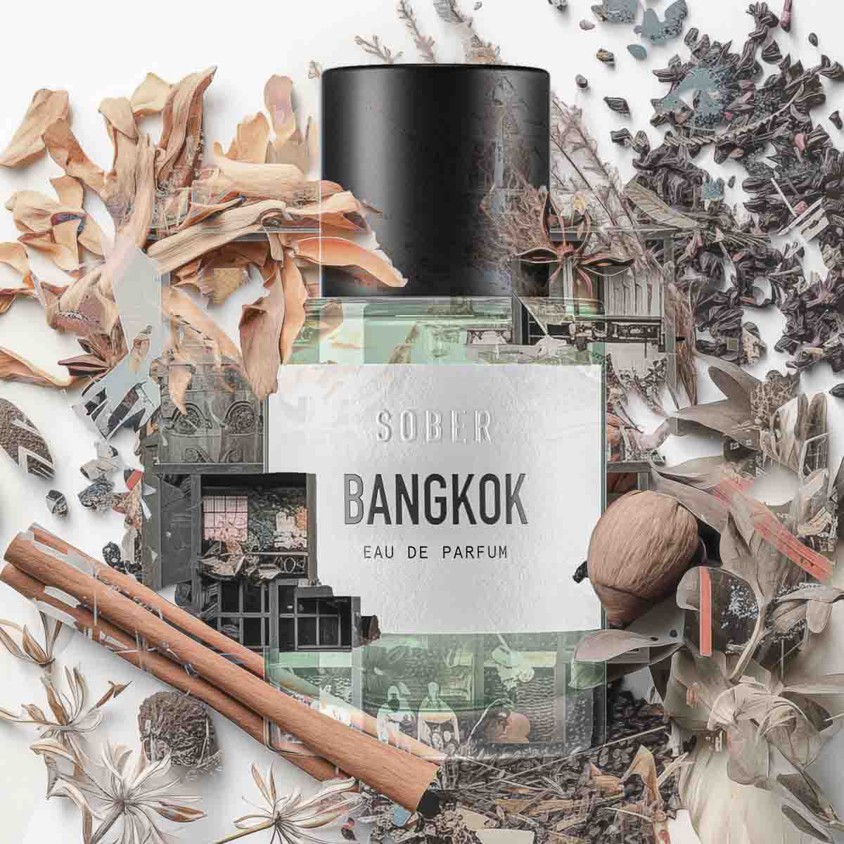 Nahaufnahme des BANGKOK Eau de Parfum Flakons, glänzende Oberfläche und modernes Design.