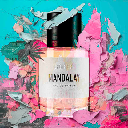Nahaufnahme der Mandalay Eau de Parfum Flasche, veganer orientalischer Duft von sober.