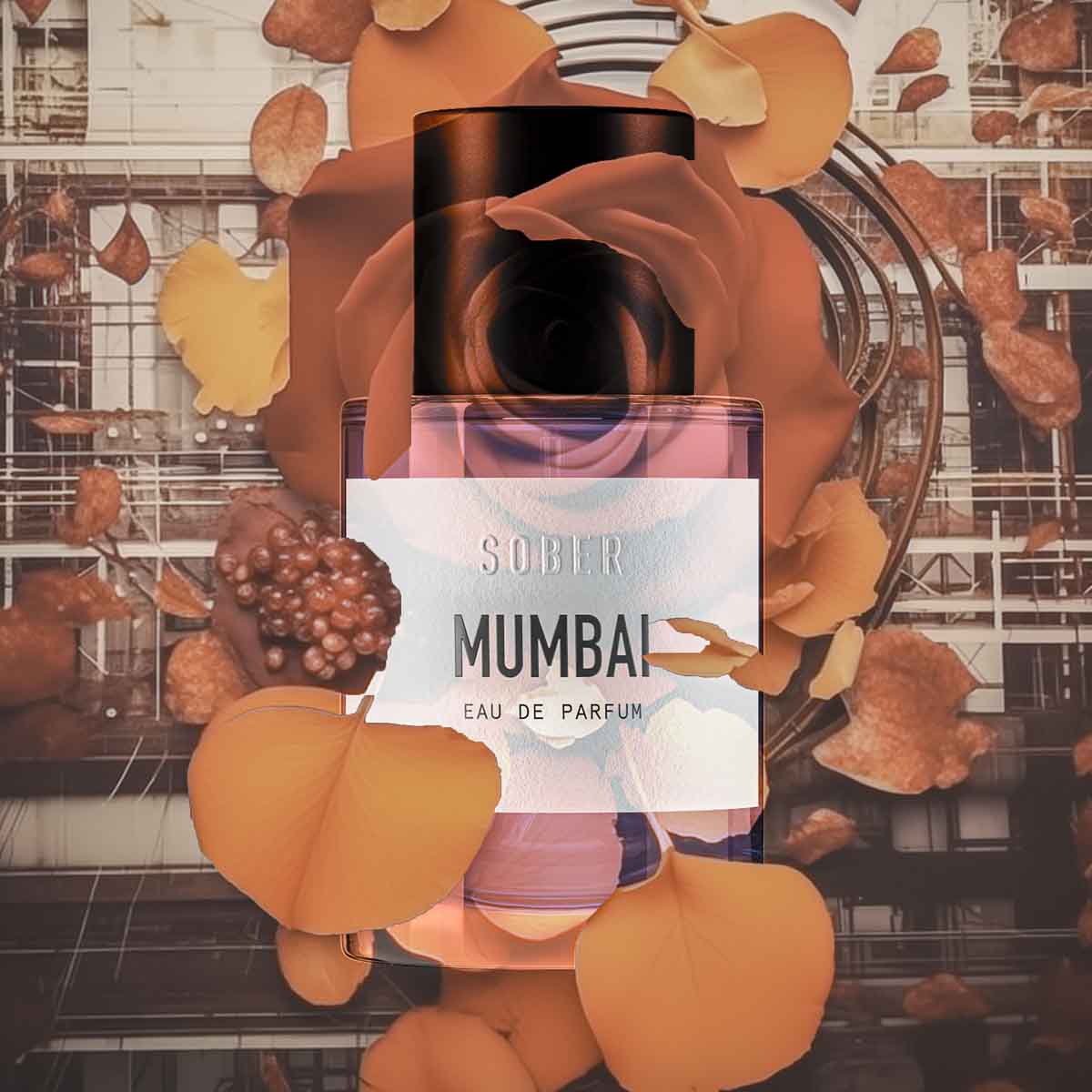 Nahaufnahme des Mumbai Eau de Parfum Flakons mit dem stilvollen Design, ideal für den Alltag.