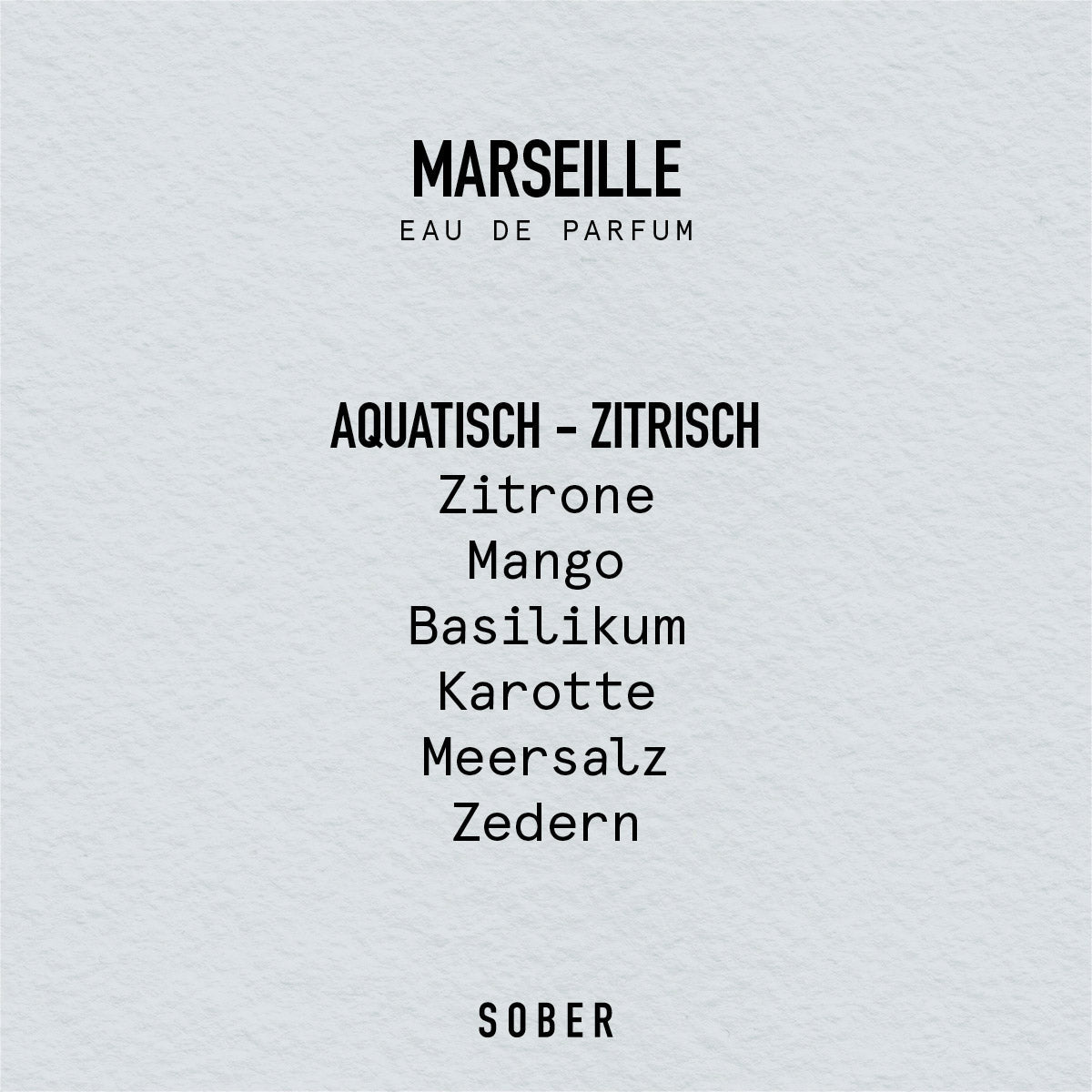 Verpackung des sober Marseille Eau de Parfum, stilvoll und modern, perfekt für Geschenke.