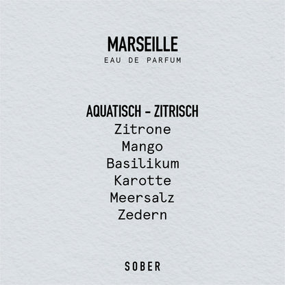 Verpackung des sober Marseille Eau de Parfum, stilvoll und modern, perfekt für Geschenke.