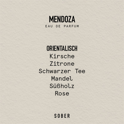 MENDOZA Parfum Flakon auf einem stilvollen Hintergrund, ideal für den täglichen Gebrauch.