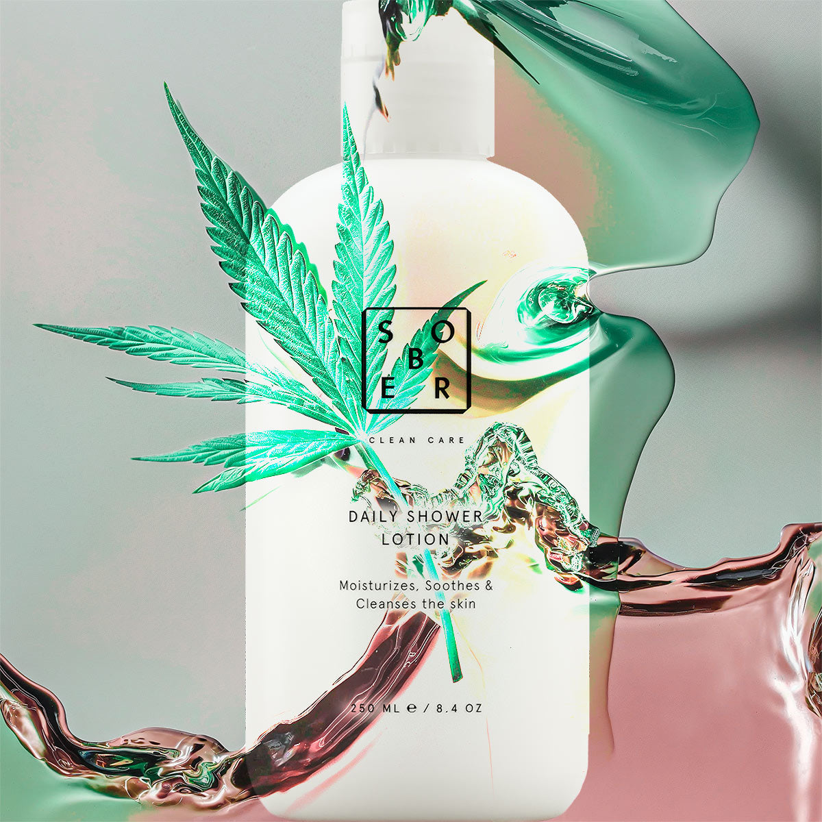 Nahaufnahme der Duschlotion von sober mit frischer Textur für eine sanfte, feuchtigkeitsspendende Hautpflege.