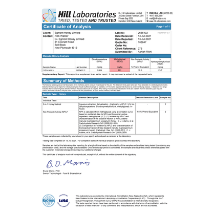 Detailaufnahme des Manuka Honigs, die dichte Konsistenz und goldene Farbe zeigen die hohe Qualität.