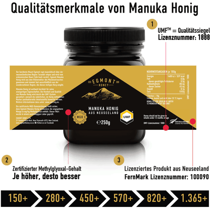Detailansicht des ManukaWelt Manuka Honigs MGO 570+, 500g, mit goldener Farbe und cremiger Konsistenz.