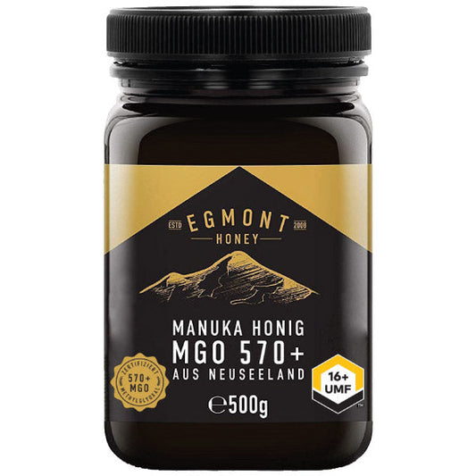 MGO 570+ Manuka Honig von ManukaWelt in einem eleganten Glasbehälter, 500g, Premium Qualität, UMF zertifiziert.