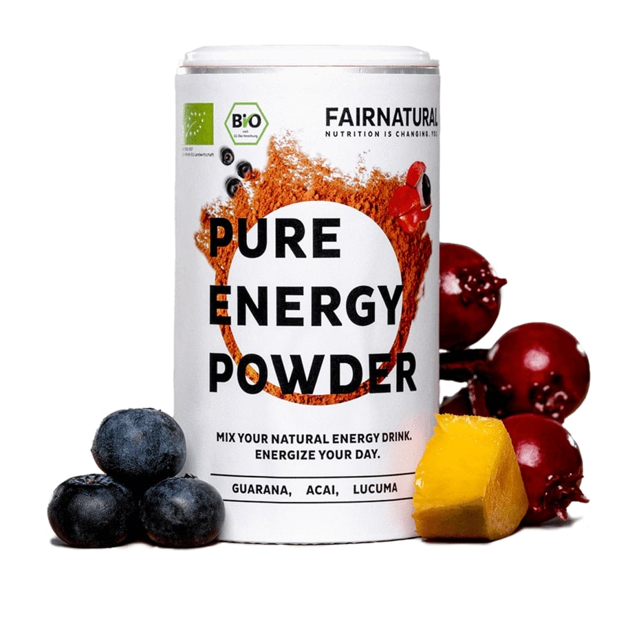 Pre-Workout Bio Energy Drink Pulver von ekovita in einer elegant gestalteten Verpackung, vegan und hochdosiert.