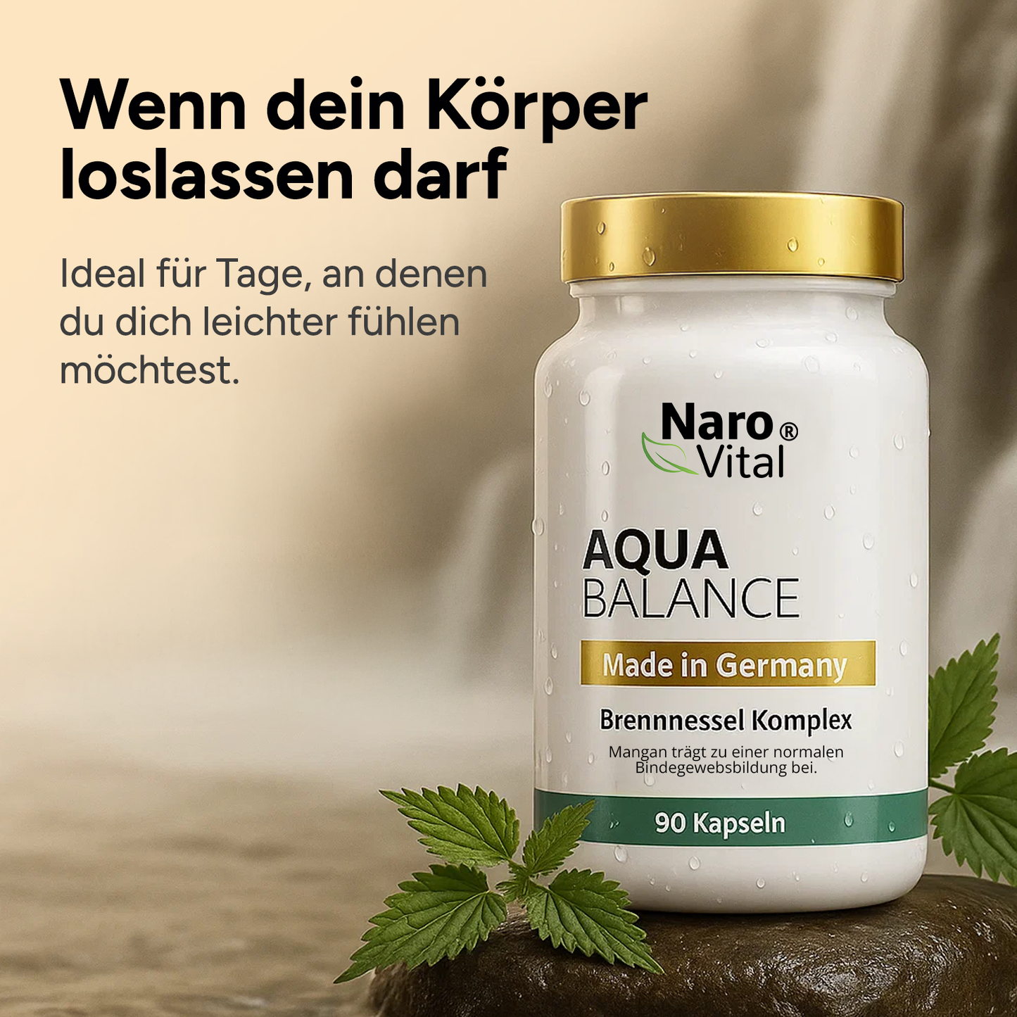 Detaillierte Ansicht der Aqua Balance Brennnessel Komplex Kapseln von NaroVital