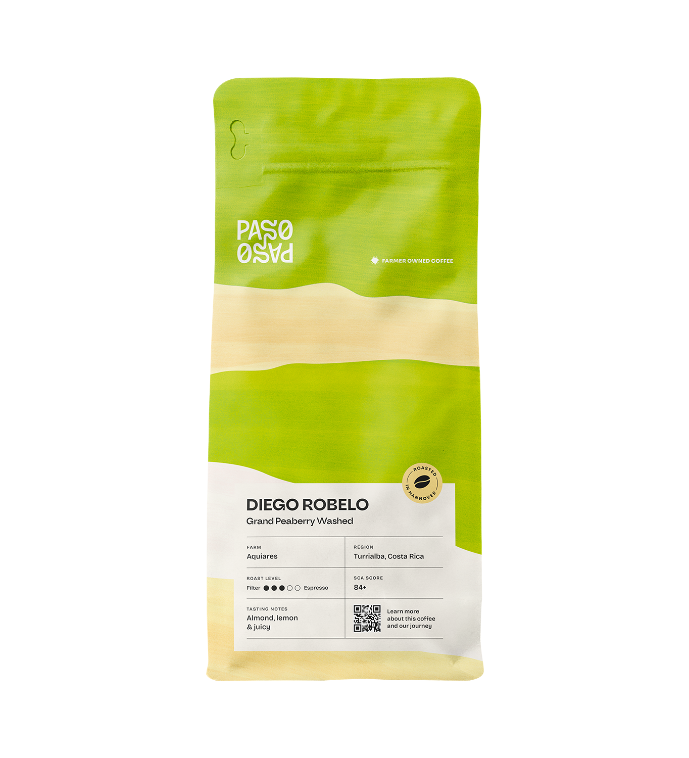 Espresso Grand Peaberry, laborgeprüfter Premium Kaffee in einer eleganten Verpackung.