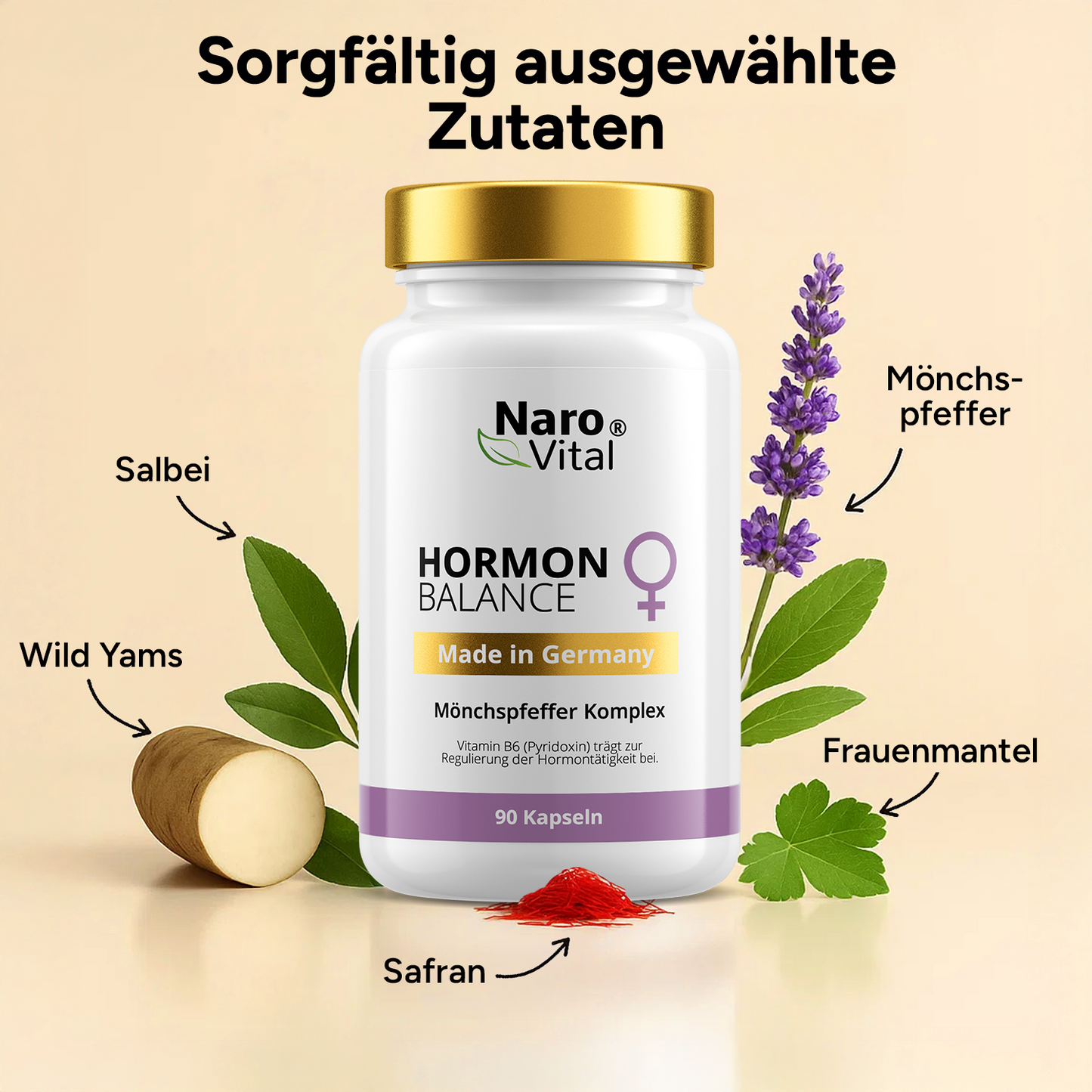 Anwendung des Hormon Balance Nahrungsergänzungsmittels von ekovita mit einem Glas Wasser.