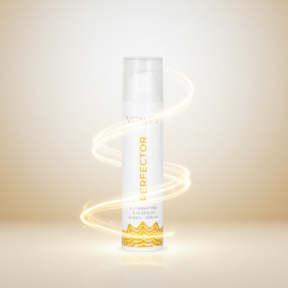 Verpackung des veganen Peptid Augenserums von Vitayes für empfindliche Haut auf hellem Hintergrund.