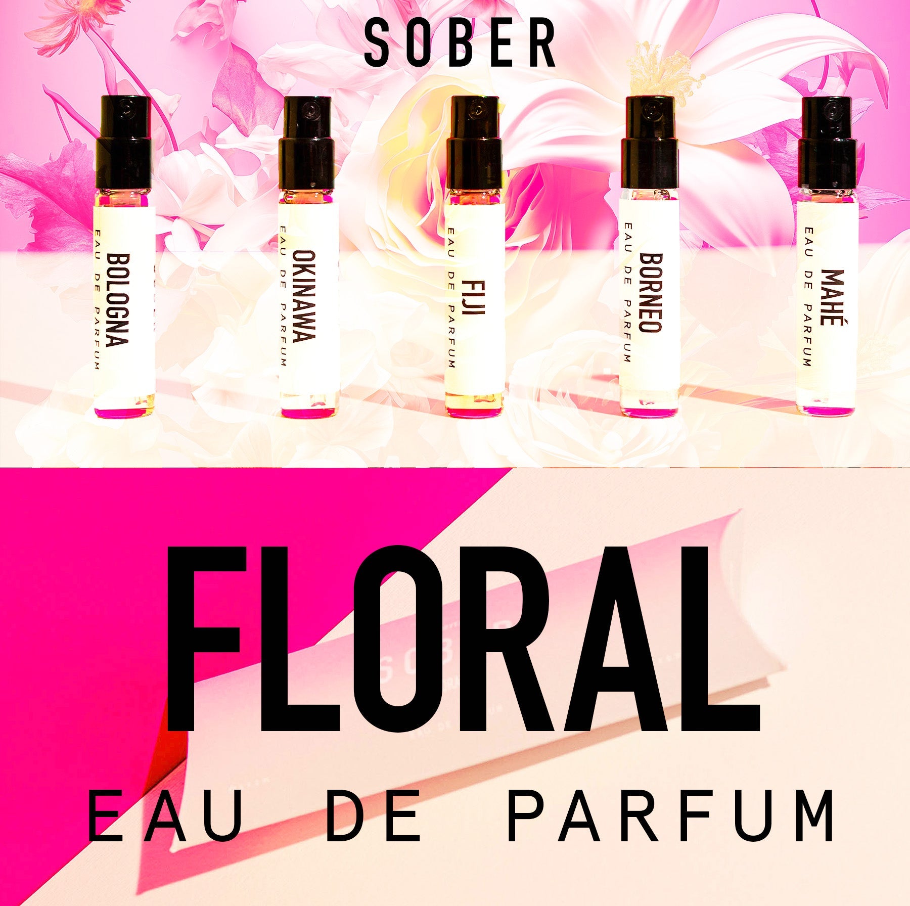 Detailaufnahme der veganen Parfums im Discovery Set, ideal für blumige Duftliebhaber.