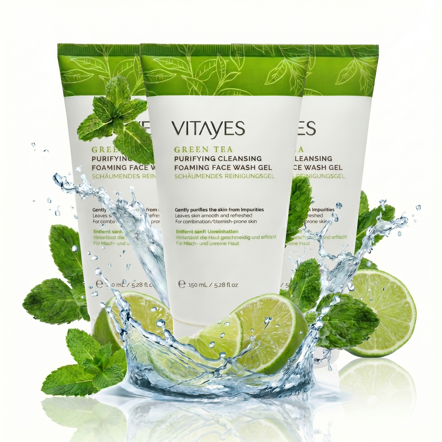 Green Tea Reinigungsgel 150 ml - ekovita Premium für strahlende Haut