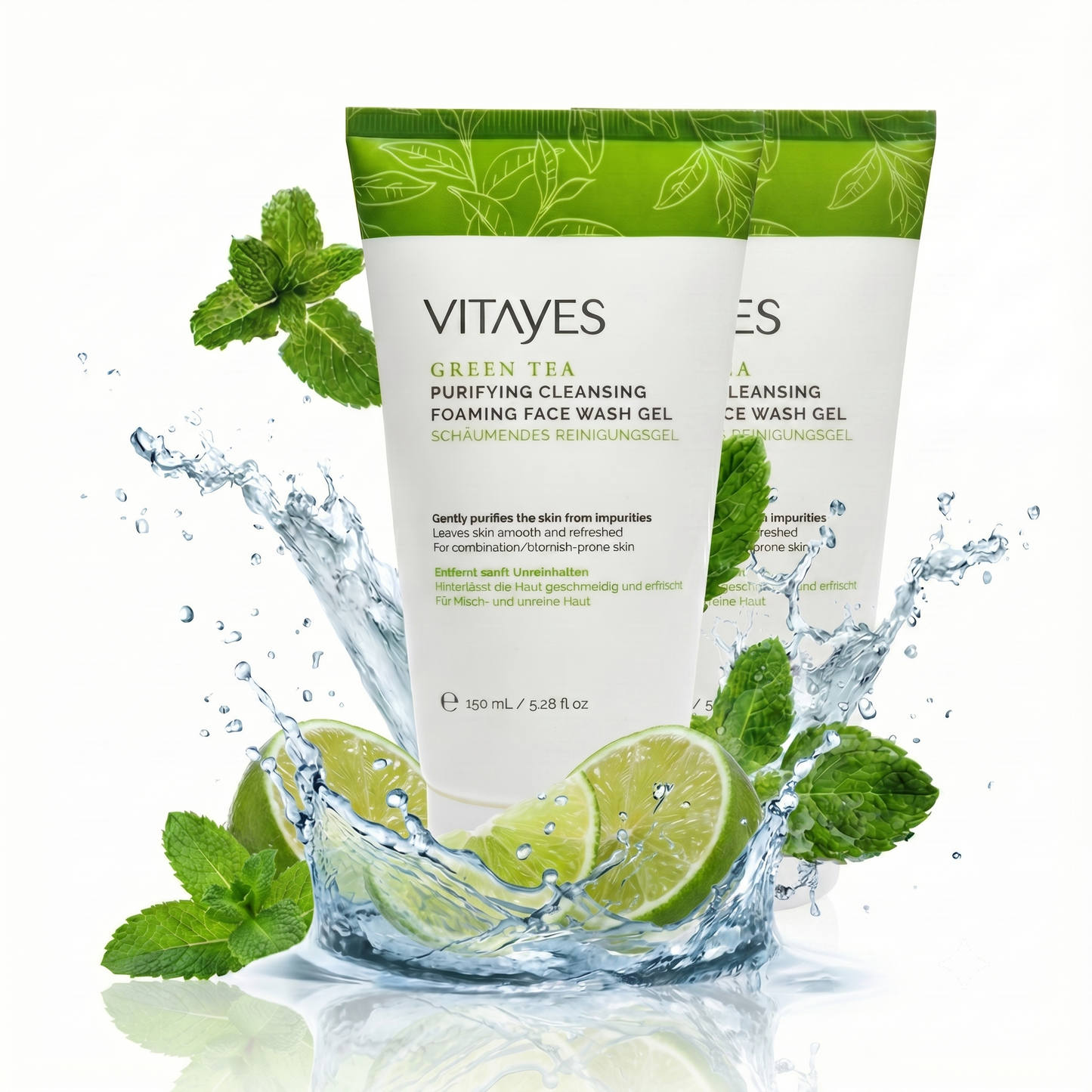 Green Tea Reinigungsgel 150 ml - ekovita Premium für strahlende Haut