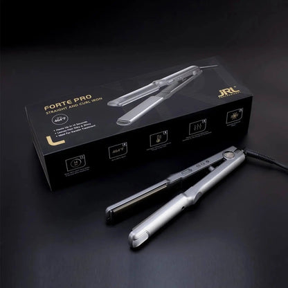 Anwendung des JRL Straight & Curl Iron, zeigt glatte und glänzende Haare nach dem Haarstyling.