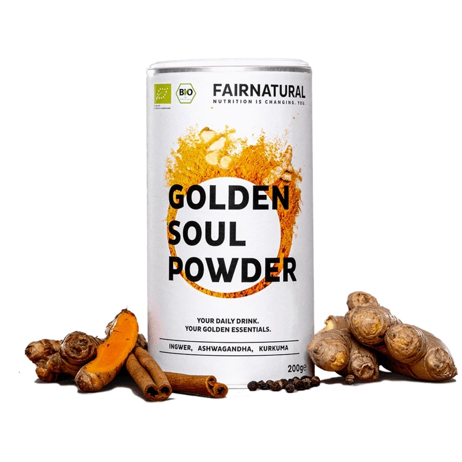 Hochdosiertes Bio Goldene Milch Pulver von ekovita mit Kurkuma und Ashwagandha für gesunde Ernährung