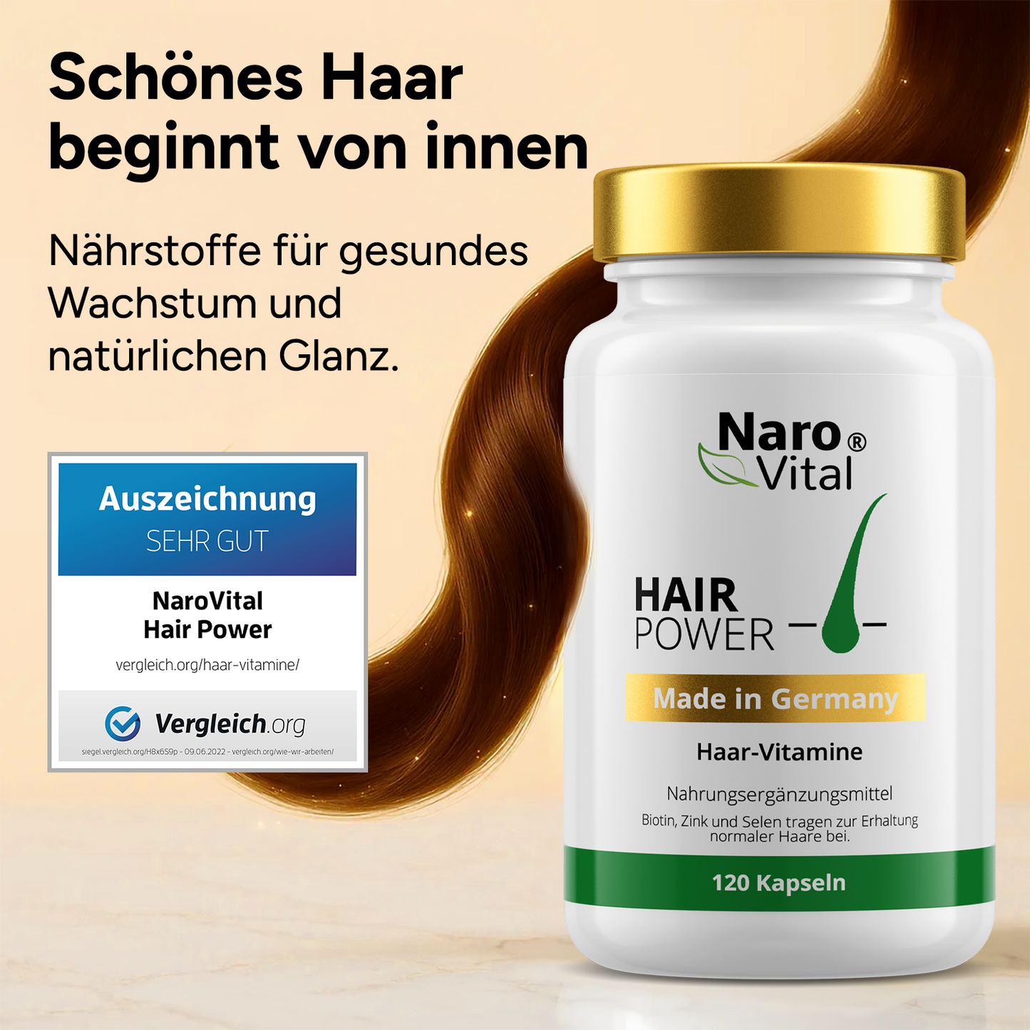 Laborgeprüfte Haar Vitamine von ekovita, die die Gesundheit und das Haarwachstum unterstützen.