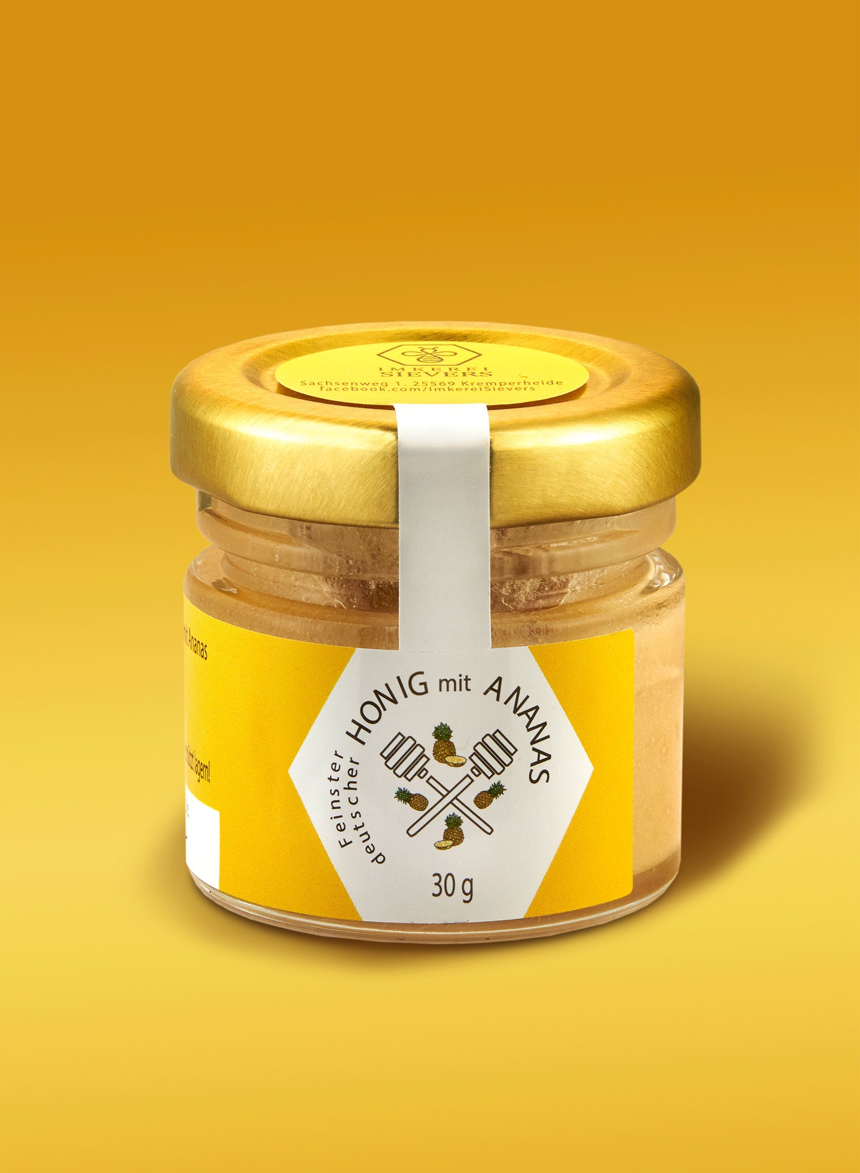 Ekovita Premium-Honig mit Ananas in einem Glas, reich an natürlichen Zutaten und immunstärkend.