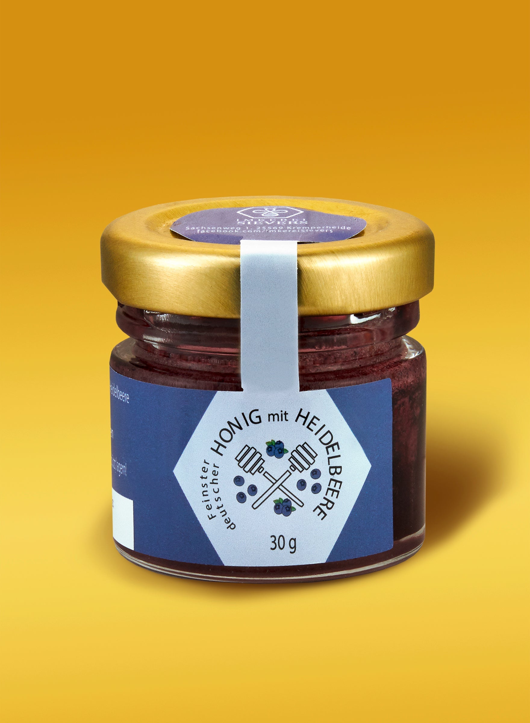 Premium Heidelbeer Honig von Nordbienchen in eleganter Glasverpackung für natürliche Süßung und Genuss.