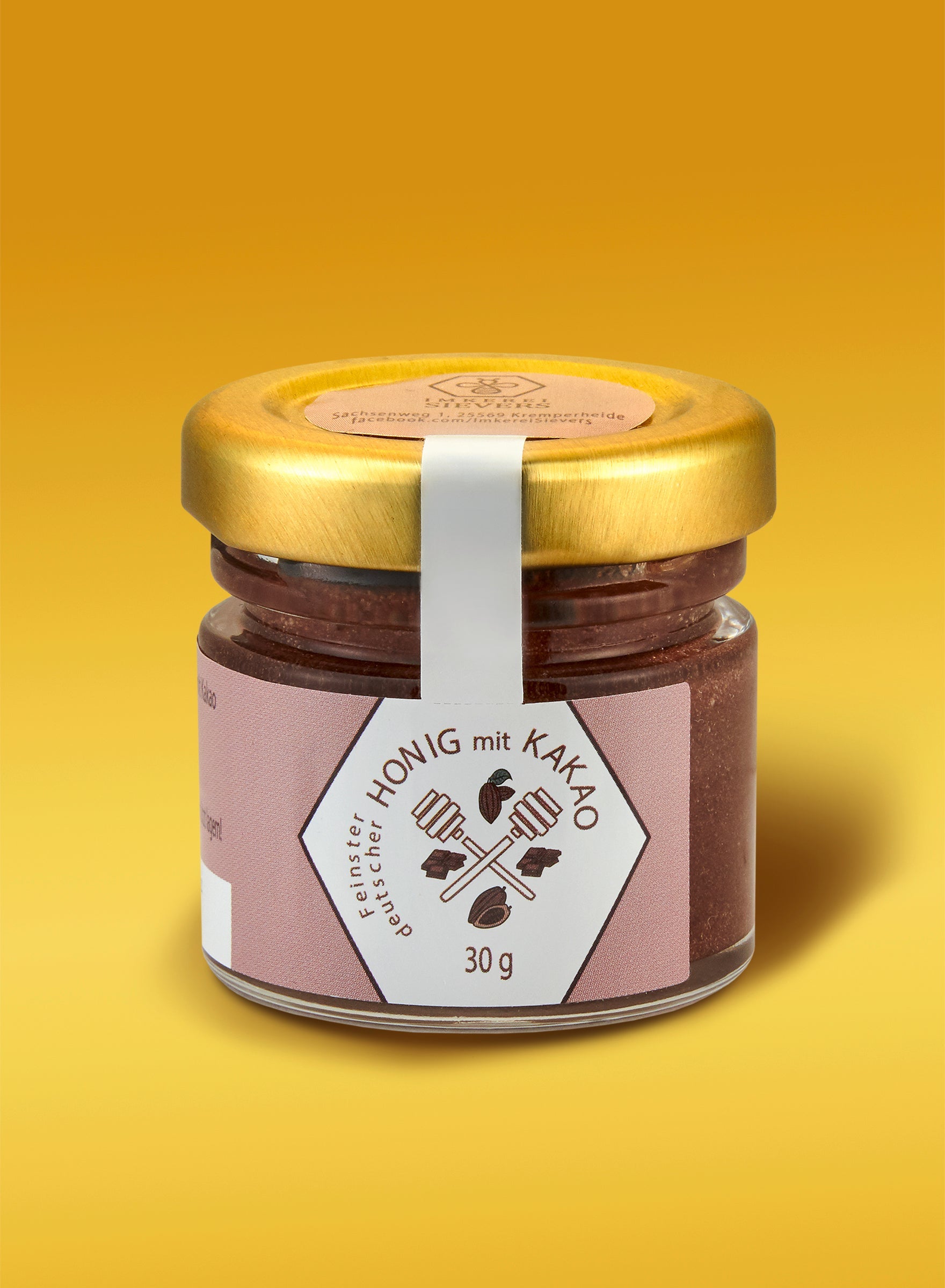 Premium Honig mit Kakao von Nordbienchen in einem Glas. Ideal für ein gesundes Frühstück.