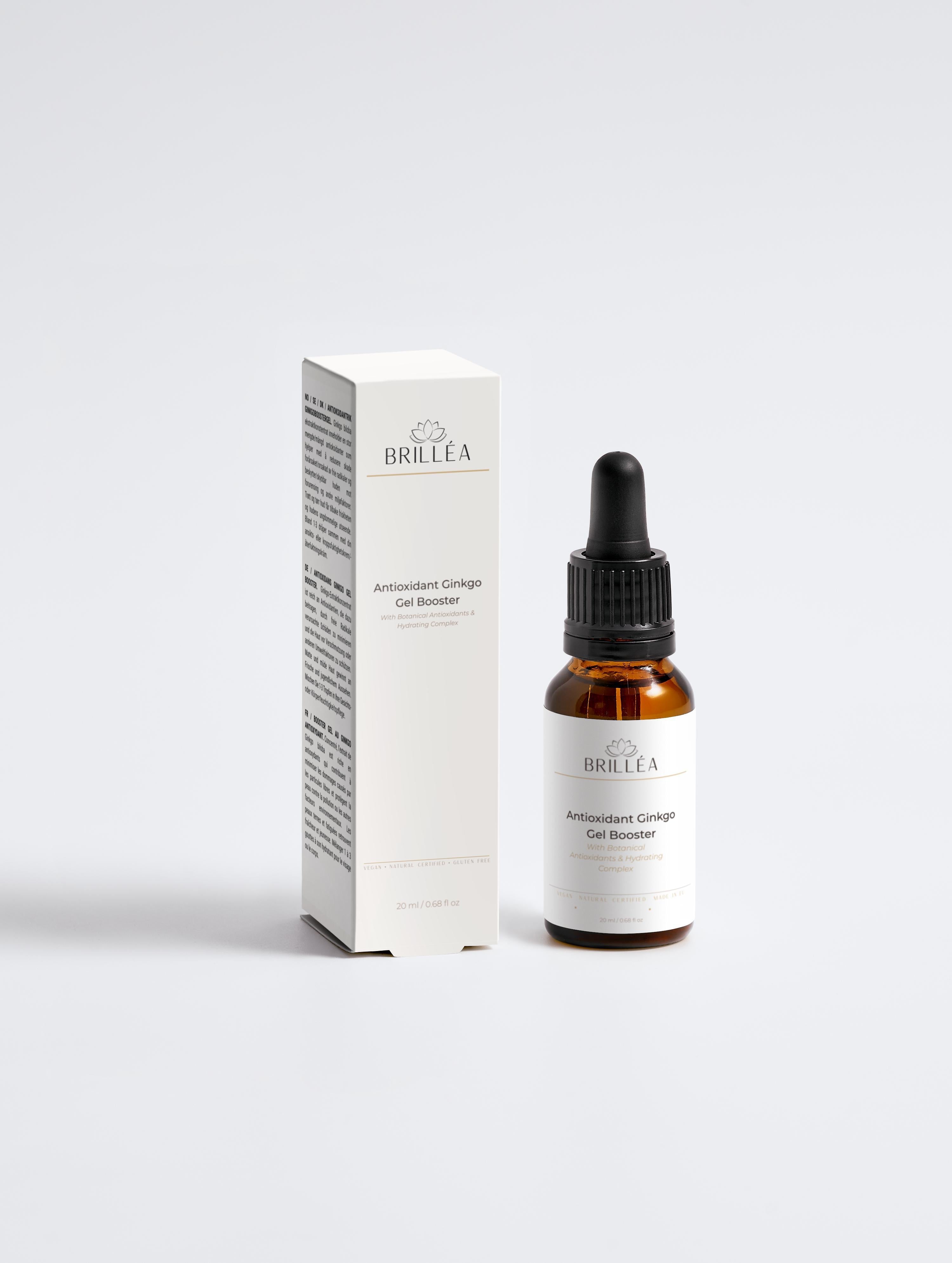Ginkgo Gel Booster von ekovita - Premium Antioxidant für strahlende Haut in einem eleganten Glasbehälter.