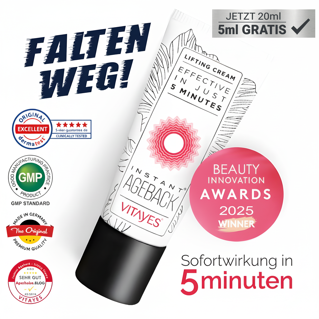 Instant Ageback™ Lifting-Creme von ekovita, ideal gegen Falten mit Hyaluronsäure und Koffein.