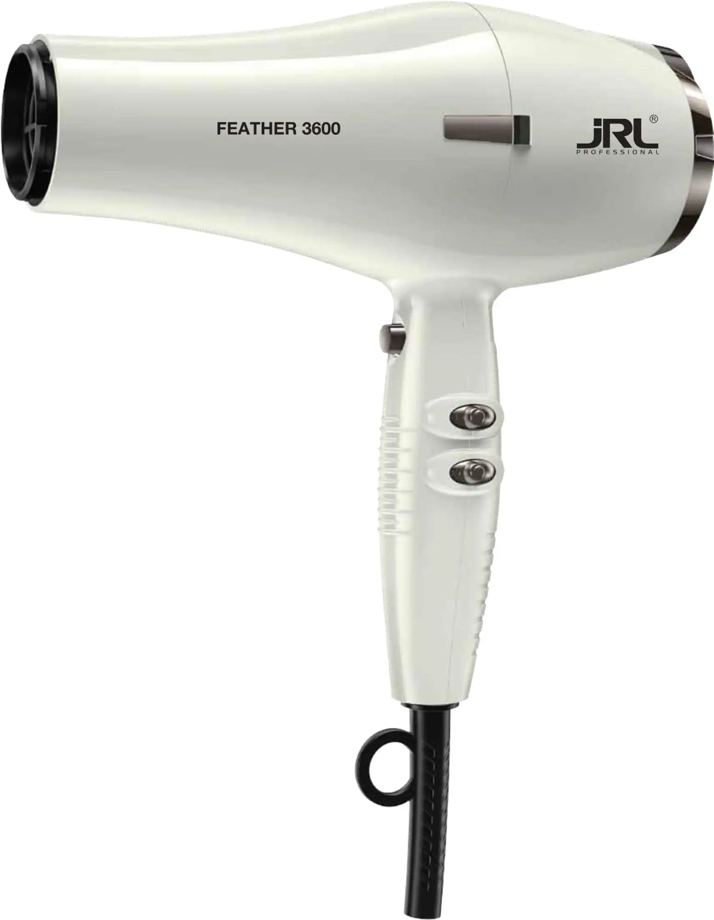 JRL Feather 3600 Haartrockner von ekovita mit detaillierter Nahaufnahme der Bedienelemente und luftdüsen.