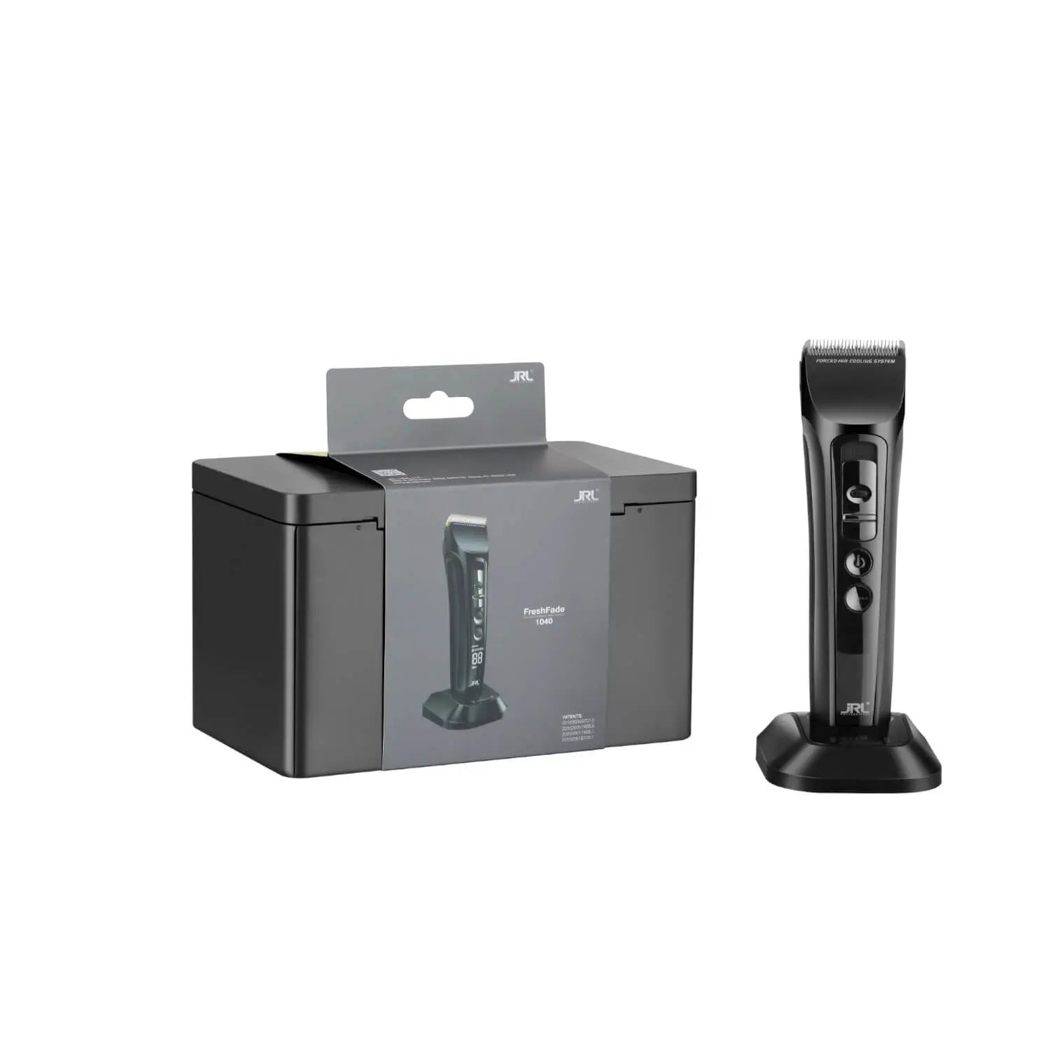 Verpackung der JRL Fresh Fade 1040, inklusive Anleitungen zur Haarpflege und Schneidetechniken.