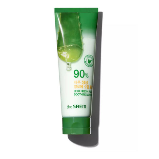 Jeju Fresh Aloe Soothing Lotion für empfindliche Haut, 250 ml, in eleganter Verpackung für optimale Feuchtigkeitspflege.