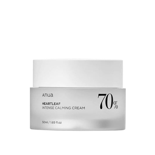 Anua Heartleaf 70% Intense Calming Cream im eleganten Tiegel, ideal für empfindliche Haut und Anti-Aging.