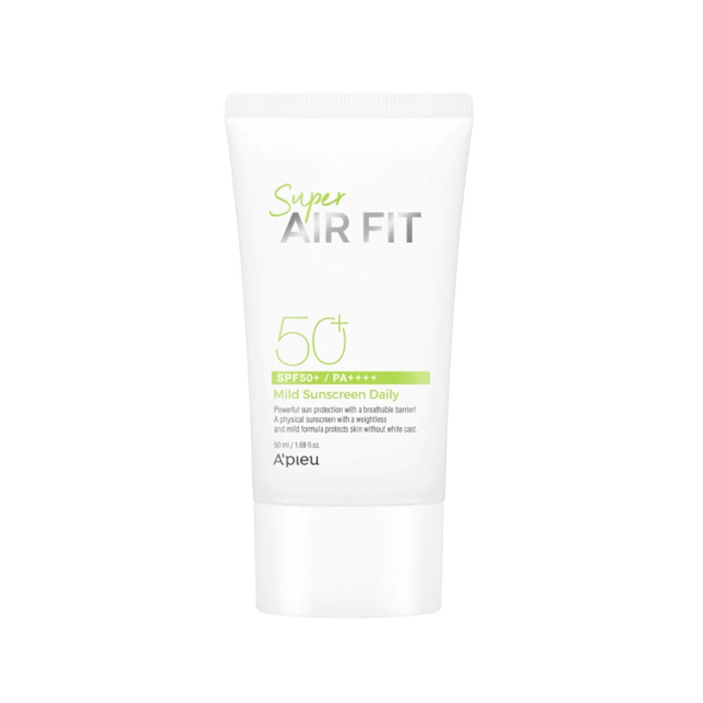 A'PIEU Super Airy Fit Mild Sunscreen SPF50+ in hochwertiger Verpackung für optimalen Sonnenschutz.