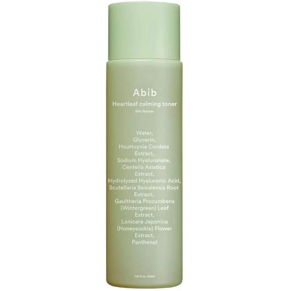 Abib Heartleaf Calming Toner Skin Booster in einer eleganten Flasche für beruhigende Gesichtspflege.