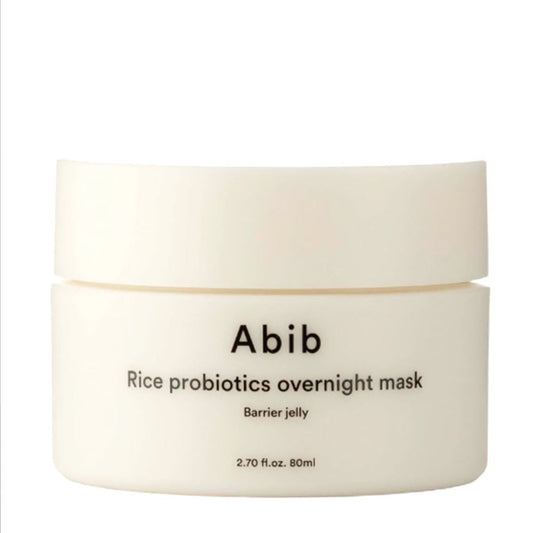 Abib Rice Probiotics Overnight Mask in 80 ml Verpackung für intensive Feuchtigkeitspflege und Hautbarriere.
