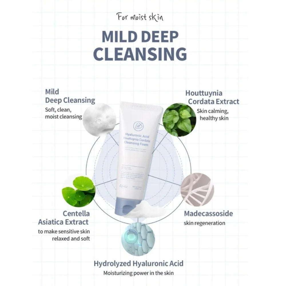 Sanfter Reinigungsschaum mit Houttuynia Cordata für die tägliche Gesichtsreinigung und Feuchtigkeitsversorgung.