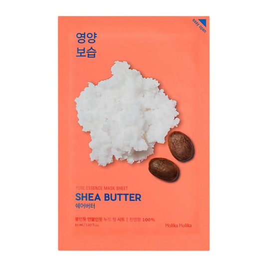 Holika Holika Pure Essence Sheet Mask mit Sheabutter für intensive Feuchtigkeit.