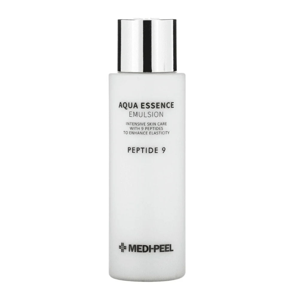 Medi-Peel Peptide 9 Aqua Essence Emulsion im eleganten Packaging, ideal für Feuchtigkeitspflege.