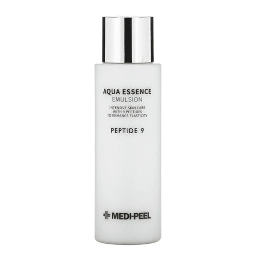 Medi-Peel Peptide 9 Aqua Essence Emulsion im eleganten Packaging, ideal für Feuchtigkeitspflege.