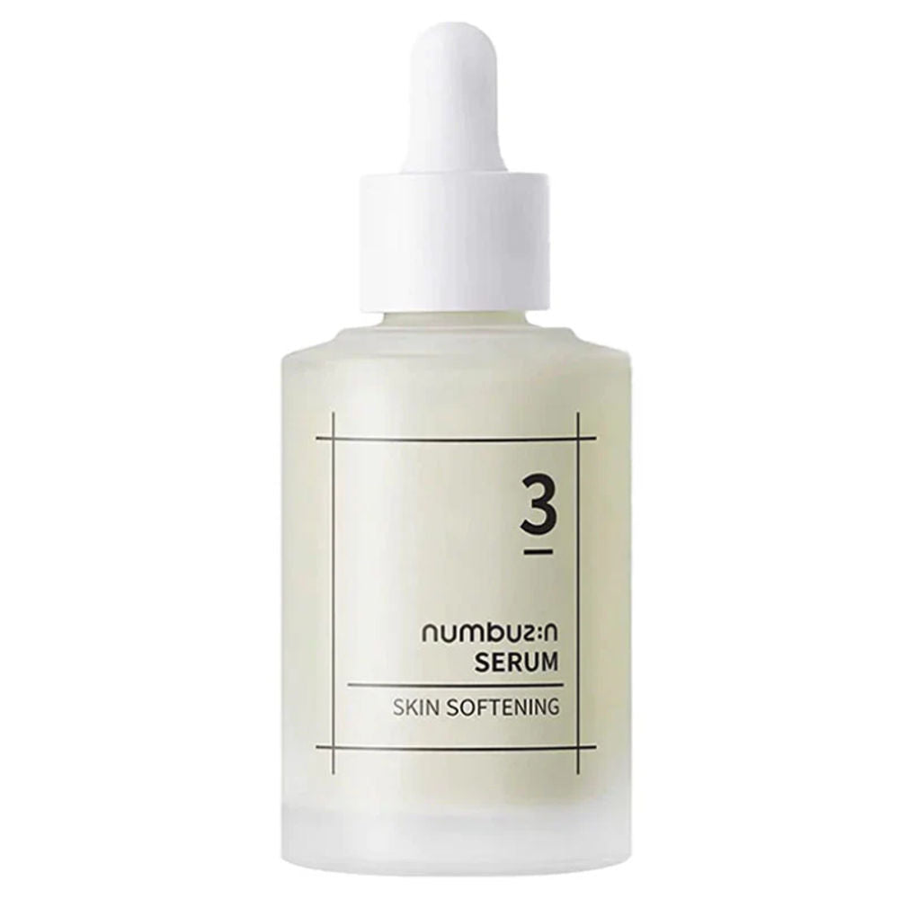 Numbuzin No.3 Skin Softening Serum in eleganter Verpackung für strahlende, glasähnliche Hautpflege.