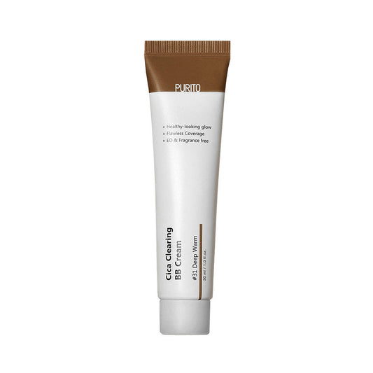 Purito Cica Clearing BB Cream in der Nuance Deep Warm für empfindliche Haut, enthält Centella Asiatica.