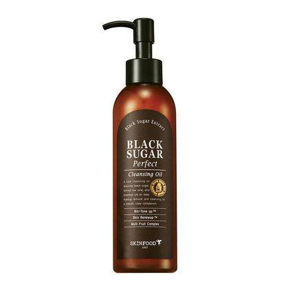 SKINFOOD Black Sugar Perfect Cleansing Oil für gründliches Make-up Entfernen und Hautpflege in 200 ml Flasche.