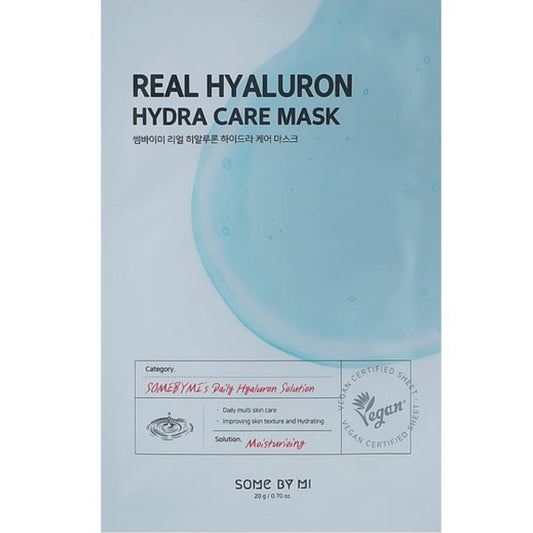 SOME BY MI Hyaluron Hydra Care Mask, feuchtigkeitsspendende Maske mit pflanzlichen Inhaltsstoffen in 20g Verpackung.