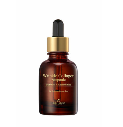 The Skin House Wrinkle Collagen Ampoule in eleganter Flasche, ideal für reife Haut, hochwirksames Anti-Aging Serum.