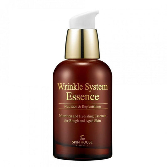 Wrinkle System Essence von The Skin House in einer eleganten Flasche, ideal für Anti-Aging Hautpflege mit Hyaluronsäure.