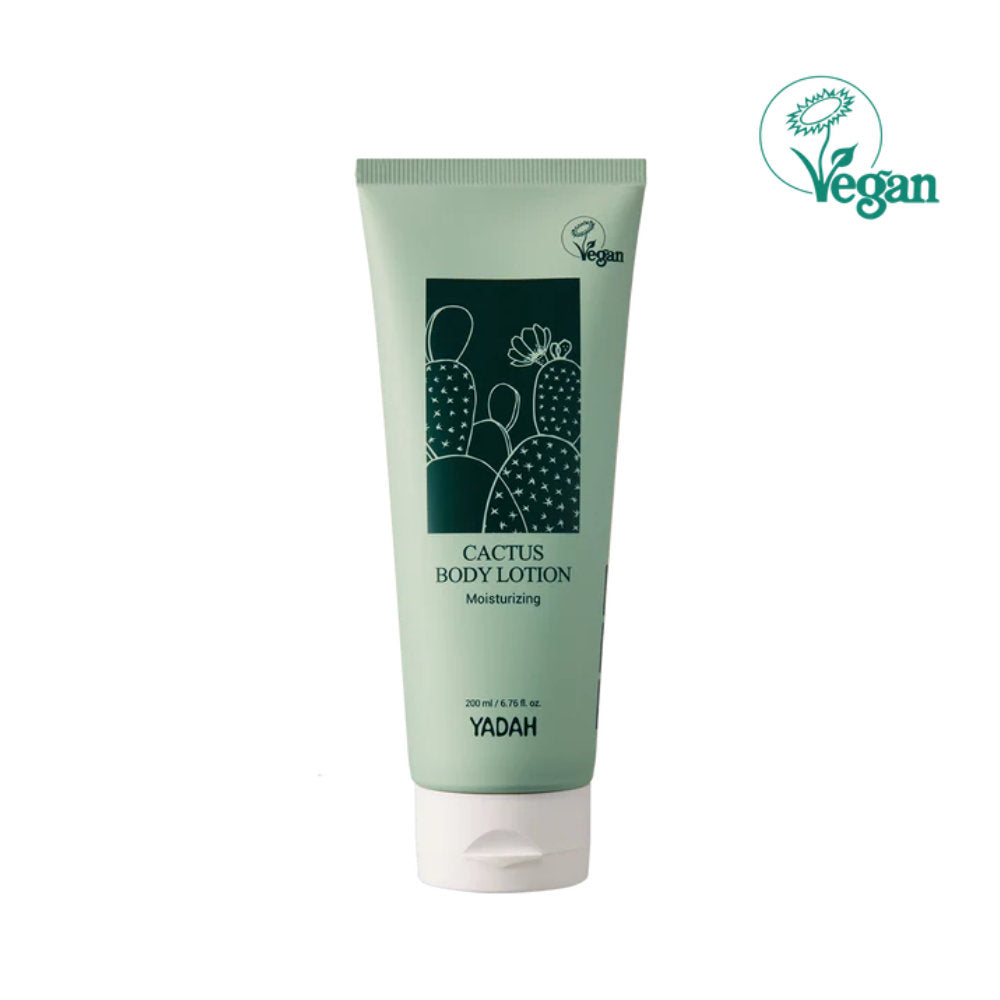 Anwendung der Yadah Kaktus Body Lotion auf der Haut – perfekte vegane Pflege für trockene Haut.