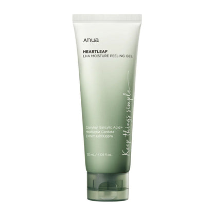 Anua Heartleaf LHA Moisture Peeling Gel in der 120 ml Tube, ideal für sanftes Peeling empfindlicher Haut.