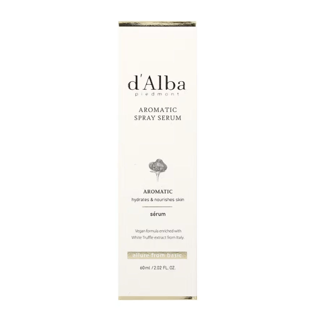 d'Alba White Truffle First Aromatic Spray Serum in eleganter Verpackung, ideal für die tägliche Feuchtigkeitspflege.