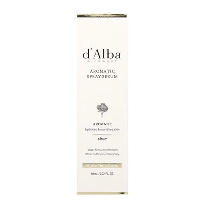 d'Alba White Truffle First Aromatic Spray Serum in eleganter Verpackung, ideal für die tägliche Feuchtigkeitspflege.