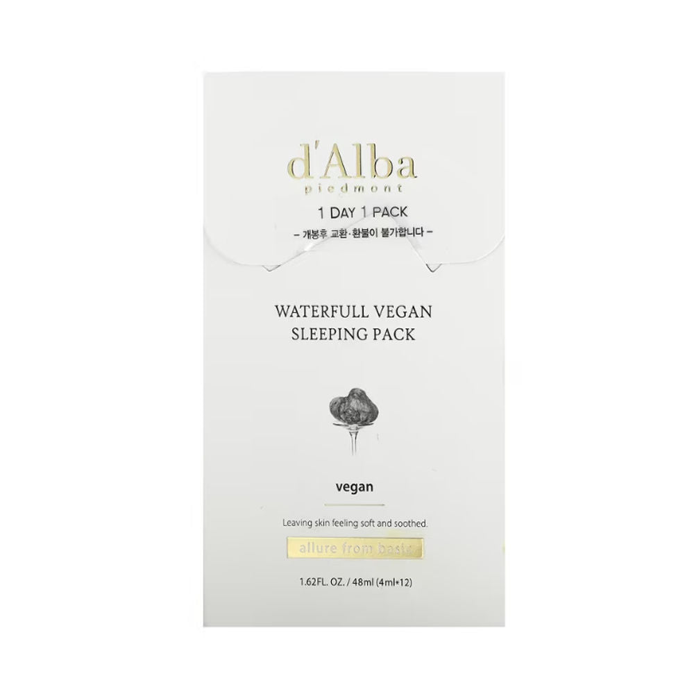 d'Alba Waterfull Vegan Sleeping Pack in eleganter Verpackung für intensive Feuchtigkeitspflege über Nacht.