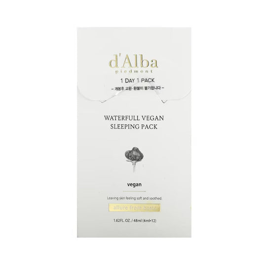 d'Alba Waterfull Vegan Sleeping Pack in eleganter Verpackung für intensive Feuchtigkeitspflege über Nacht.