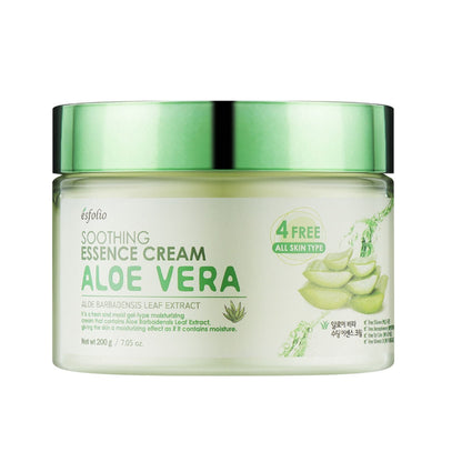 Soothing Essence Cream Aloe Vera von Esfolio in einem eleganten Tiegel für feuchtigkeitsspendende Gesichtspflege.